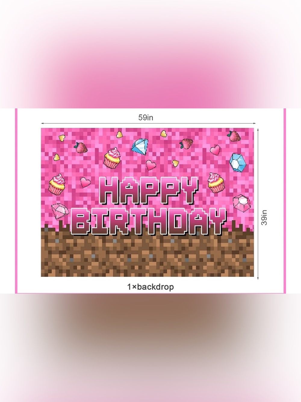 Minecraft Pink Pixel 'Happy Birthday' Backdrop